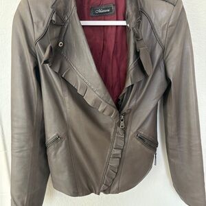 Women's Leather Jacket in brown color brand Mazzarini Italia
